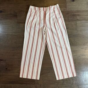 Habitual Red Cream Striped Wide Leg Linen Blend Pants Size 8 High Rise Pleated